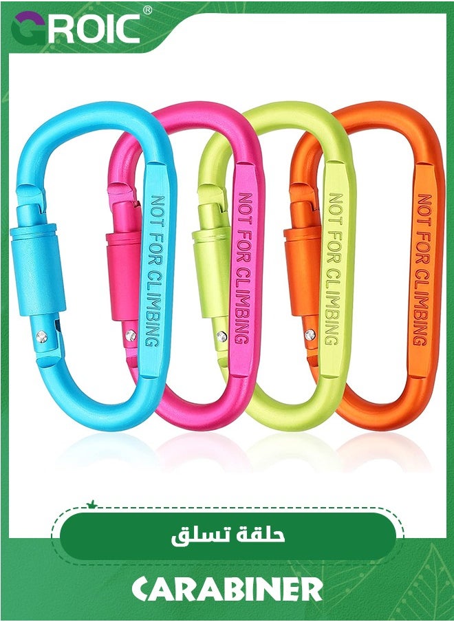 GROIC 4 Pack Heavy Duty Lightweight Locking Carabiner Clips,  Aluminum D Ring Key Rings Hiking Clips, D Ring for Camping Hiking Outdoor Traveling Backpacking Gym etc, NOT for Climbing  - Image 1