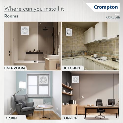 Crompton Axial Air 200 mm (8 inch) Kitchen/Bathroom/Office Exhaust (Ventilation) Fan | 1585 RPM | Low Noise | Sturdy Front Grill | Wall, Glass & Grill Mounting | 2 Year Warranty | White - Image 4