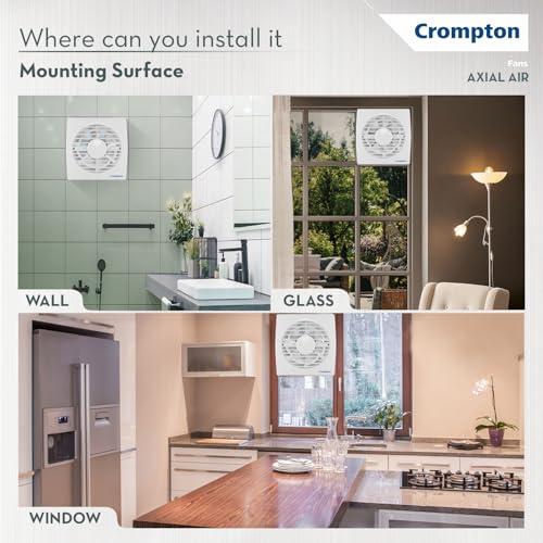 Crompton Axial Air 200 mm (8 inch) Kitchen/Bathroom/Office Exhaust (Ventilation) Fan | 1585 RPM | Low Noise | Sturdy Front Grill | Wall, Glass & Grill Mounting | 2 Year Warranty | White - Image 3