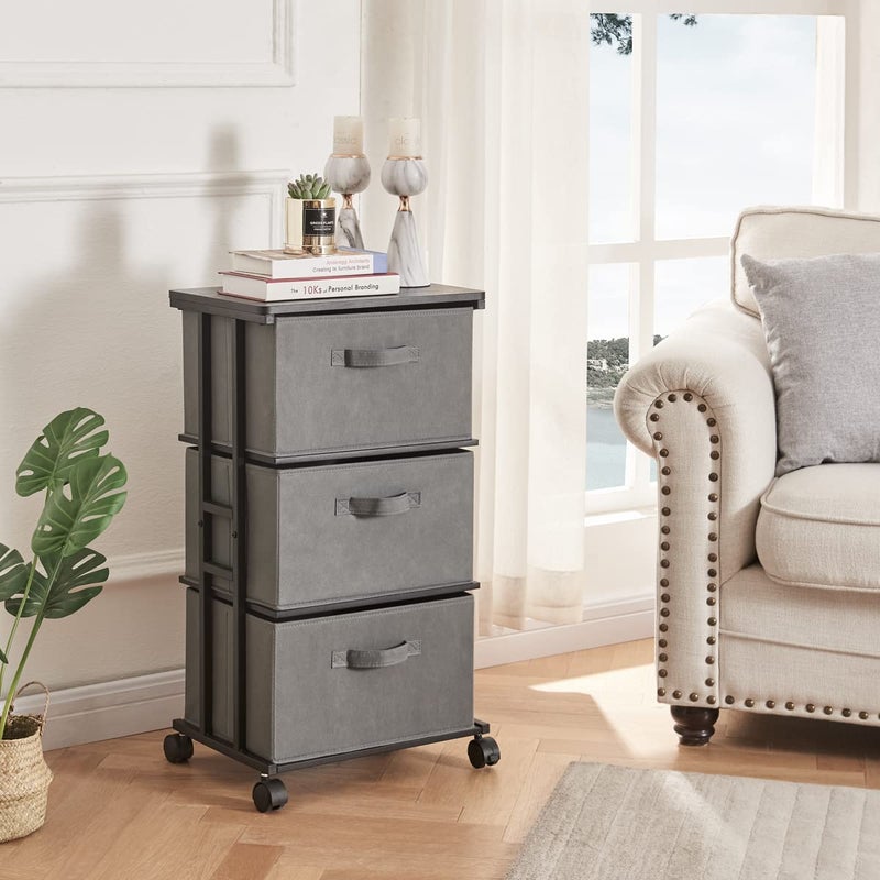 MAX Houser Dresser Tower with 3 Drawers for Bedroom, Fabric Storage Organizer Unit, Chest of Drawers with with WoodTop, Small Vertical Storage for Guest Room, Closet, Entryway, Nursery (Grey) - Image 2