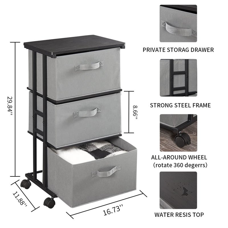 MAX Houser Dresser Tower with 3 Drawers for Bedroom, Fabric Storage Organizer Unit, Chest of Drawers with with WoodTop, Small Vertical Storage for Guest Room, Closet, Entryway, Nursery (Grey) - Image 3