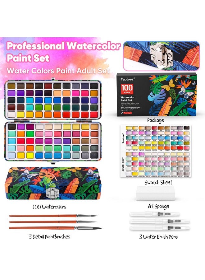 Taotree Watercolor Paint Set 100 Colors, Art Supplies Watercolors Kit Travel Water Colors with 3 Paints Brushes, Crafts Painting Supplies, Drawing Christmas Gifts for Teens Girls Boys Adults Artists - Image 1