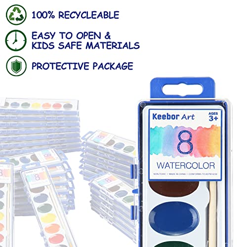 Keebor 36 Pack Watercolor Paint Set for Kids, 8-Color Washable Water Colors Bulk for Party Favors, Christmas Gifts, Classroom Supplies (Wooden Paintbrushes Included) - Image 4