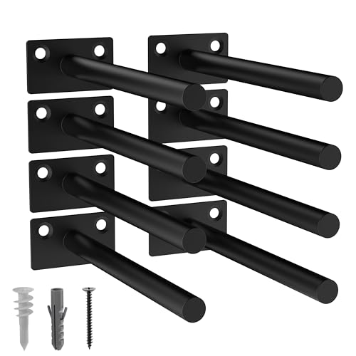 LEOPO 8Pack 6 inch Floating Shelf Brackets Hidden Shelf Bracket for Wood Concealed Blind Shelving SupportInvisible Black Coated Brackets for DIY DecorativeFit for Kitchen BathroomStudy Room - Image 1