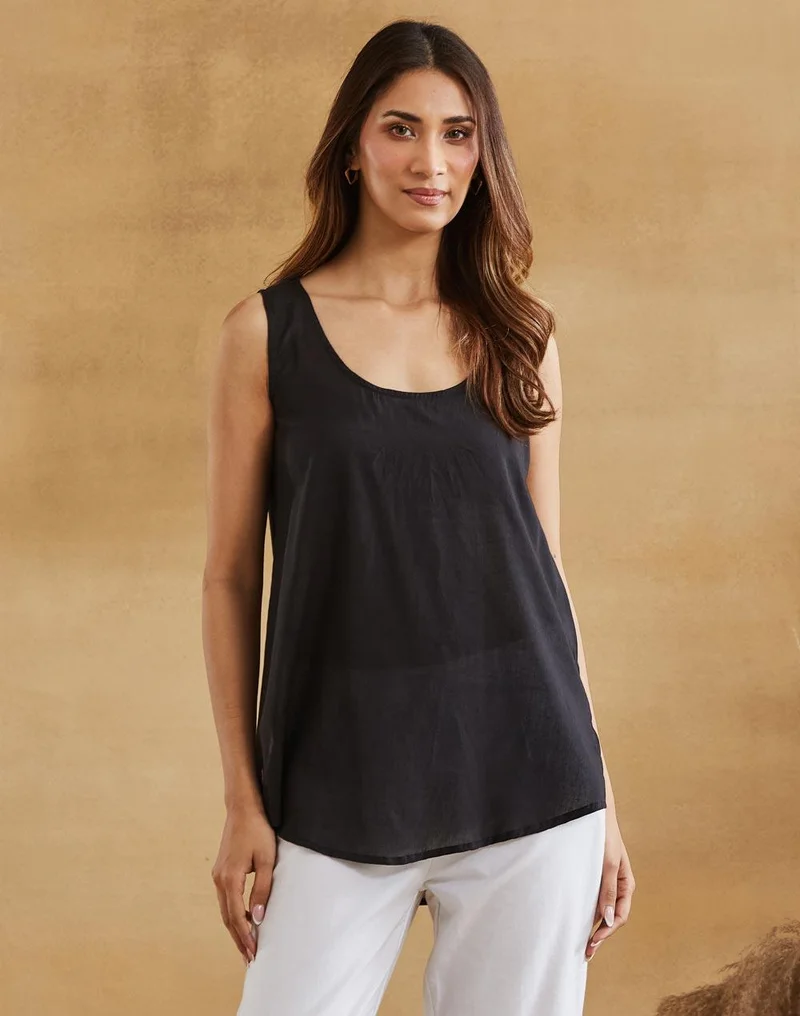 Fabindia  Black Cotton SILK Chikankari Clara Tunic & Slip for Women | Best Price UAE