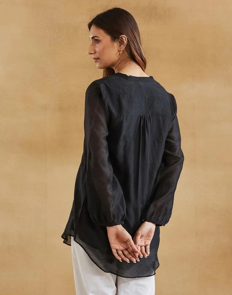 Fabindia  Black Cotton SILK Chikankari Clara Tunic & Slip for Women | Best Price UAE