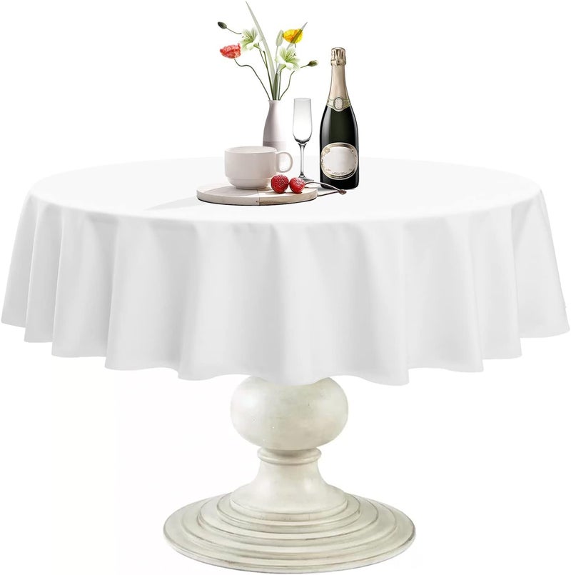 Softalker Round Tablecloth Waterproof  Stain Resistant Table Cloth Wrinkle Free Fabric 210GSM Polyester Table Cover for SpringPartyOutdoor  48 inchWhite