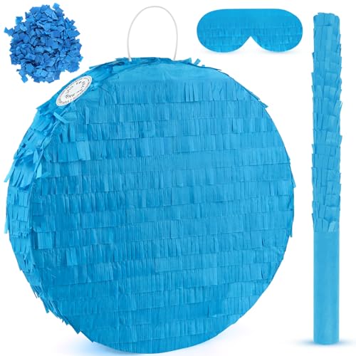 Abilat Blue Round Pinata with Stick Blindfold Confetti DIY Blank Pinata for Boys Kids Birthday Party Supplies Carnivals Halloween Christmas Decorations - Image 1