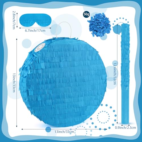 Abilat Blue Round Pinata with Stick Blindfold Confetti DIY Blank Pinata for Boys Kids Birthday Party Supplies Carnivals Halloween Christmas Decorations - Image 5