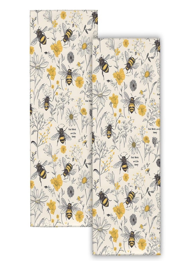 VODRM Bee Floral Hand Towels 2PCS, Bumblebee and Yellow Flower Polyester Bath Towel Set, Vintage Botanical Sketch Design for Women, Bathroom, Spa, Gym, Kitchen, Travel Decor Gifts, 14.5x28 Inch - Image 1