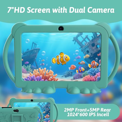 HOTTABLET Kids Tablet 7 inch Android, 4GB RAM 32GB ROM, 1TB Expandsion, with Parental Control, WiFi, Bluetooth, Dual Camera with Silicone Case, 1PCS (Green) - Image 5