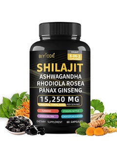 BIYODE 60pcs 15250mg Shilajit Capsule，Shilajit Capsules Himalayan 8-in-1Concentrated，Improve Metabolism, Relieve Stress, Enhance Thinking And Memory  - Image 1