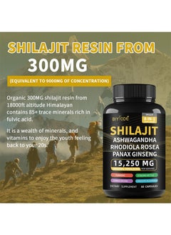 BIYODE 60pcs 15250mg Shilajit Capsule，Shilajit Capsules Himalayan 8-in-1Concentrated，Improve Metabolism, Relieve Stress, Enhance Thinking And Memory  - Image 4