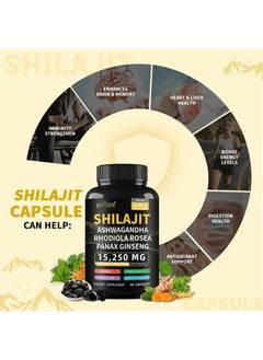 BIYODE 60pcs 15250mg Shilajit Capsule，Shilajit Capsules Himalayan 8-in-1Concentrated，Improve Metabolism, Relieve Stress, Enhance Thinking And Memory  - Image 3