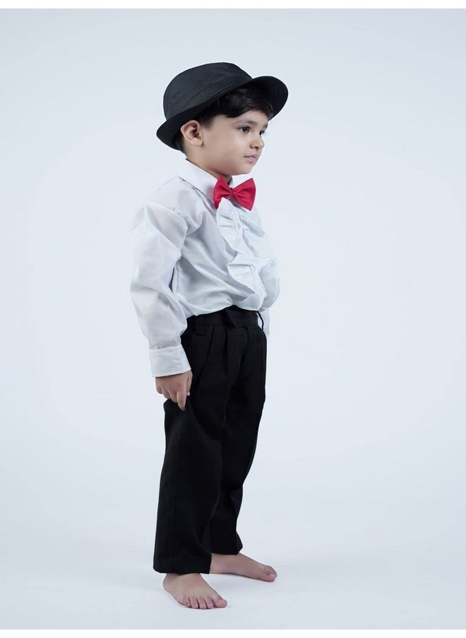 بوك ماي كوستيوم طقم ملابس تنكرية للأطفال من BookMyCostume، قميص أبيض مكشكشة، بنطال أسود، قبعة وربطة عنق، مناسب للرقص الغربي في قاعة الرقص، مناسب للأعمار من 6 إلى 7 سنوات  - Image 2