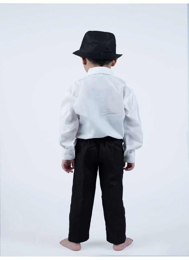 بوك ماي كوستيوم طقم ملابس تنكرية للأطفال من BookMyCostume، قميص أبيض مكشكشة، بنطال أسود، قبعة وربطة عنق، مناسب للرقص الغربي في قاعة الرقص، مناسب للأعمار من 6 إلى 7 سنوات  - Image 3