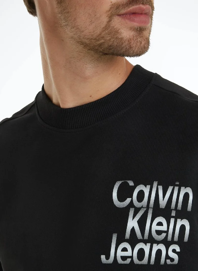 Calvin Klein Jeans Diffused Stacked Crew Neck Pullover Sweatshirt