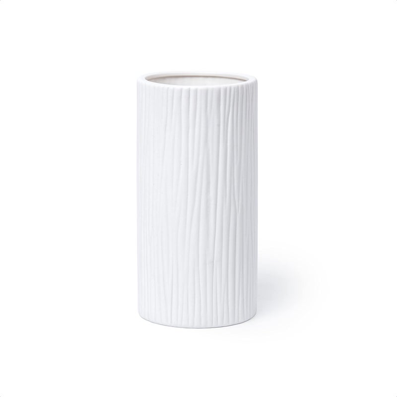 Dvine Dev 8 Inch Cylinder Vase White Waterfall Textured Ceramic Flower Vase for Home Dcor VSWFB1