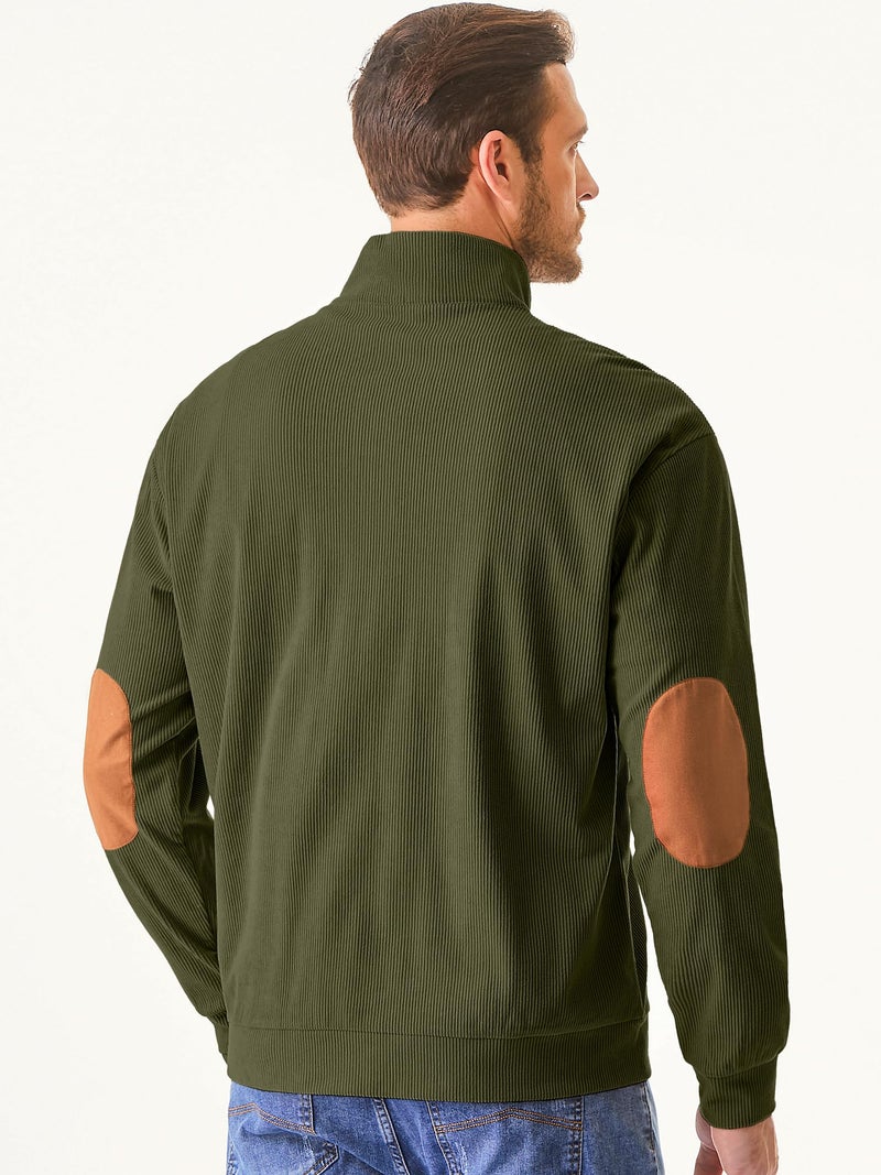 JMIERR Mens Pullover Sweatshirts Casual Long Sleeve 1/4 Button Corduroy Fall Sweaters Jackets Big Tall Size with Pockets, 3XL, Jungle Green - Image 4