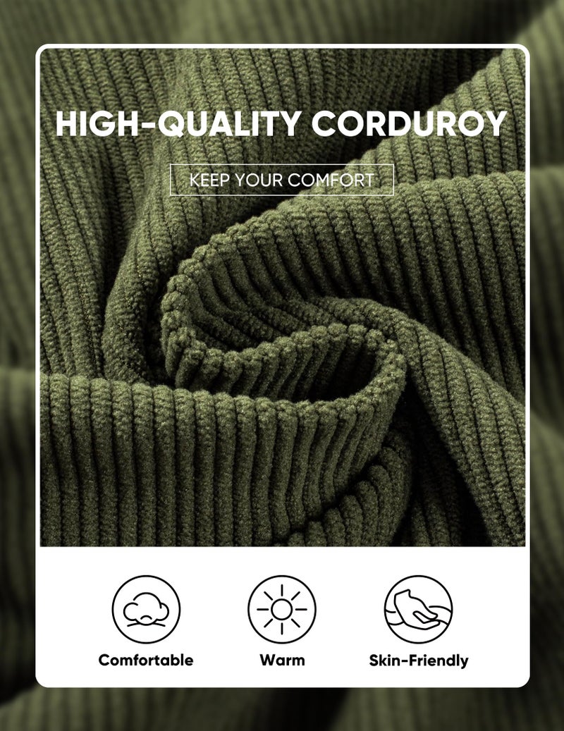 JMIERR Mens Pullover Sweatshirts Casual Long Sleeve 1/4 Button Corduroy Fall Sweaters Jackets Big Tall Size with Pockets, 3XL, Jungle Green - Image 5