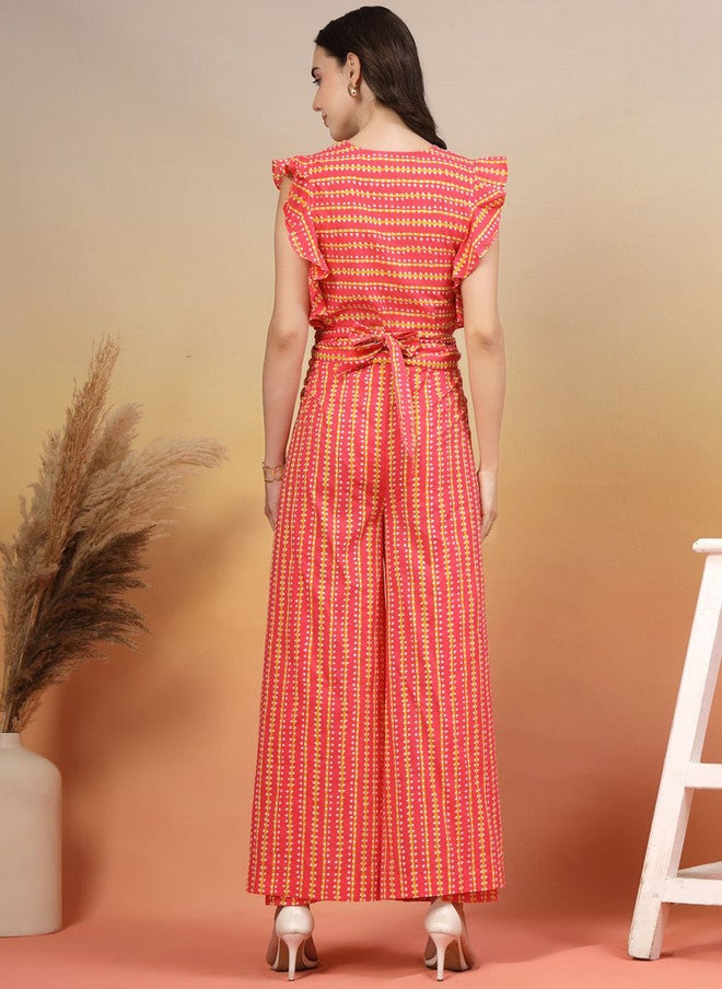 COTLAND FASHION طقم كوتلاند فاشن قميص قطن نقي بطبعة على شكل حرف V مع بنطلون بالازو - Image 5