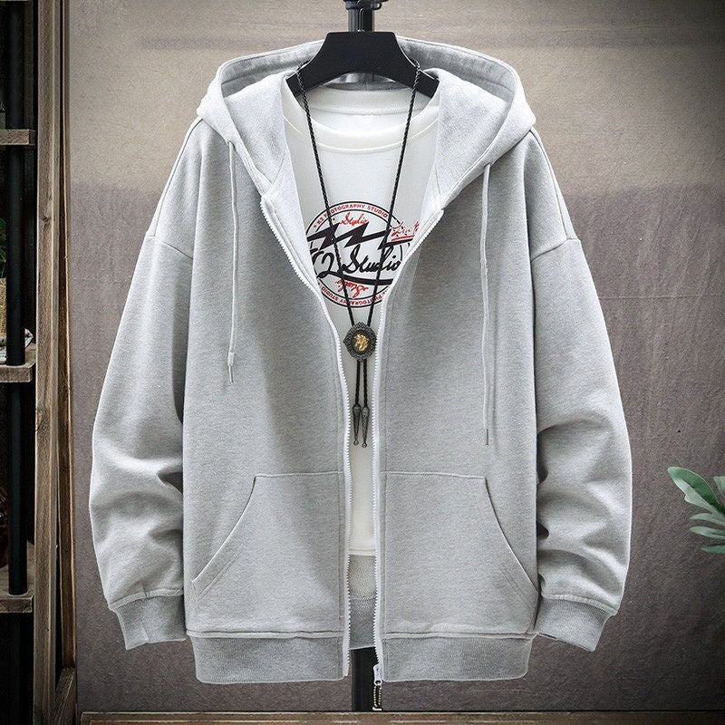 2023 Mens Oversized Fleece Hoodie Korean Trend Black [thin]] - Image 3