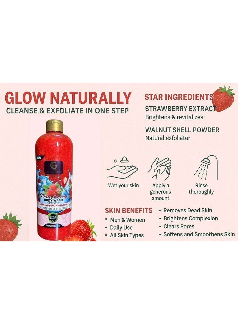 Global Lush Strawberry Body Wash with Scrub – 1000ml | Exfoliating & Moisturizing Formula - Image 3