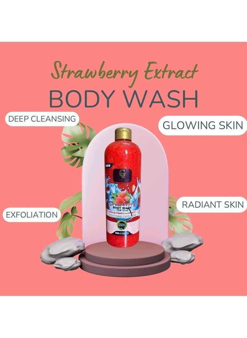 Global Lush Strawberry Body Wash with Scrub – 1000ml | Exfoliating & Moisturizing Formula - Image 2