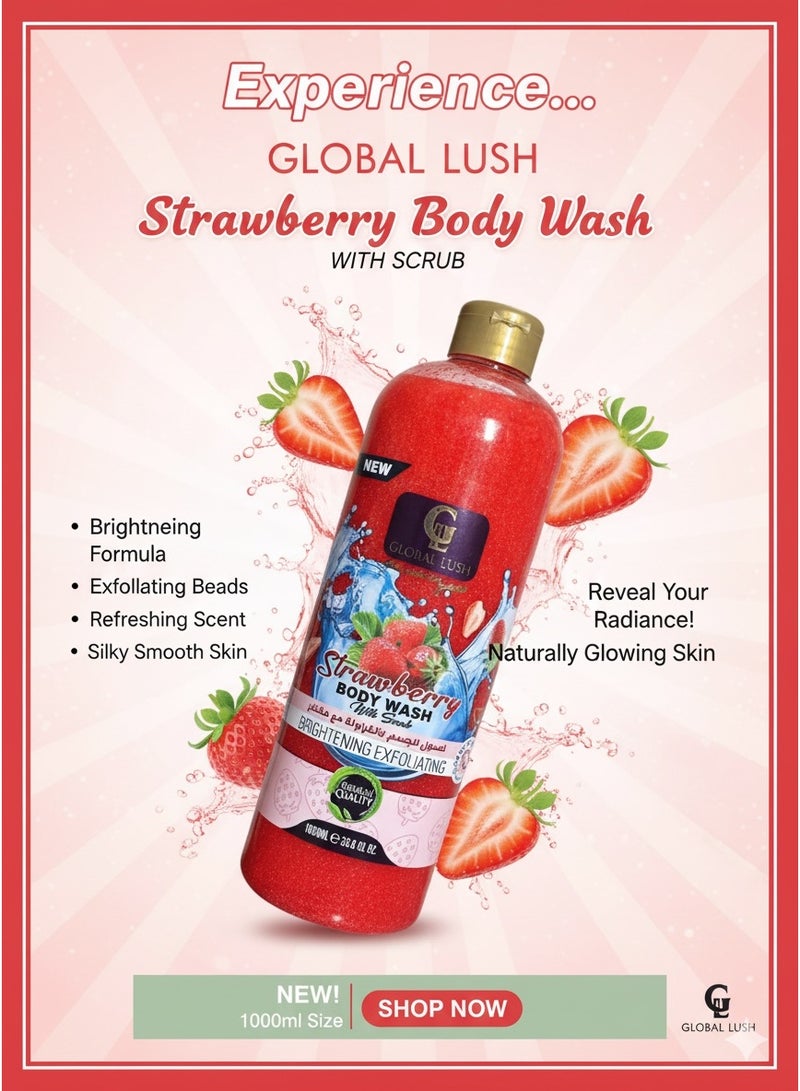 Global Lush Strawberry Body Wash with Scrub – 1000ml | Exfoliating & Moisturizing Formula - Image 5