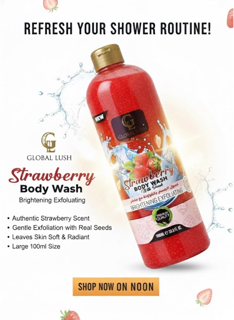 Global Lush Strawberry Body Wash with Scrub – 1000ml | Exfoliating & Moisturizing Formula - Image 4