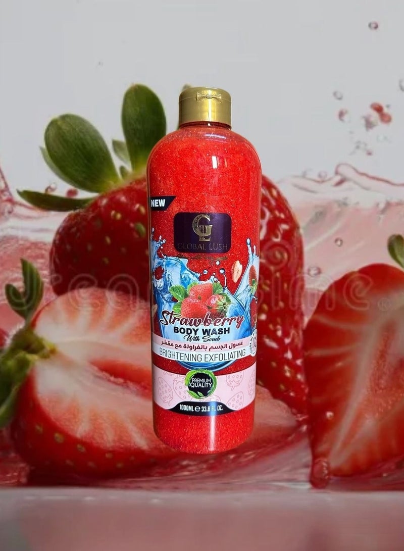Global Lush Strawberry Body Wash with Scrub – 1000ml | Exfoliating & Moisturizing Formula  - Image 3
