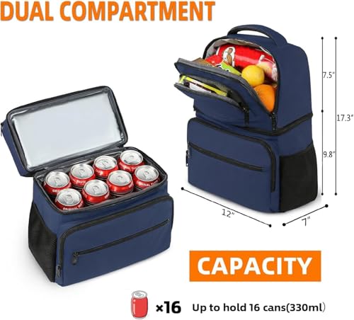 MATEIN Cooler Backpack Insulated Waterproof 26 Cans LeakProof Lunch Backpack Cooler for Men Women Double Layer Lightweight Soft Cooler Bag Portable Lunchbox Backpack for Beach Travel Picnic Blue - Image 3