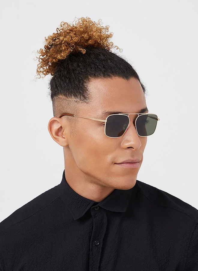 30Sundays 30Sundays ROUX,Men Sunglasses, Rectangle Sunglasses, UV Protection: UV400 (Gold,Green)