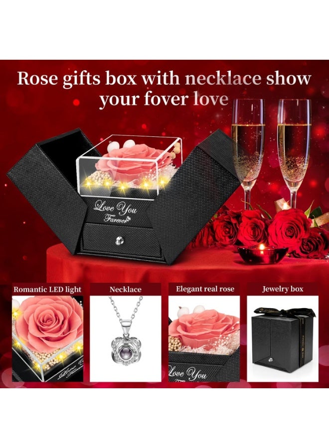 Preserved Pink Peach Real Rose with Heart I Love You Necklace -Eternal Flowers Rose Birthday Gifts for Women Her Mom Wife Girlfriend Grandma on Valentines Mothers Day Anniversary - Image 2