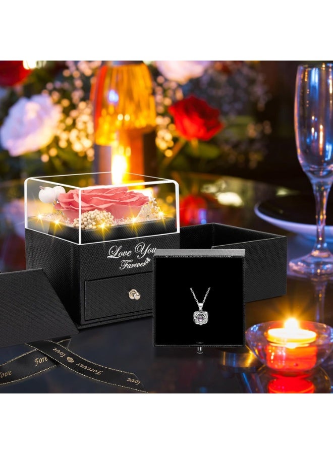 Preserved Pink Peach Real Rose with Heart I Love You Necklace -Eternal Flowers Rose Birthday Gifts for Women Her Mom Wife Girlfriend Grandma on Valentines Mothers Day Anniversary - Image 4