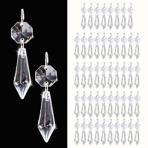 kehail 50PCS Premium Clear Crystal Teardrop Prism 2.4" -Crystal Glass Baroque Chandelier Pendant Drop Loose Beads Suncatcher for Holiday Party/Home/Window Decoration/Chandelier Replacement Parts - Image 1