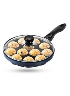 VINOD Vinod Zest Aluminium Non Stick Paniyarakal With Glass Lid - 12 Cavities, 20.5Cm | 3Mm Thick | 3 Layer Coating | Metal Spoon Friendly |Toxin Free | 1 Year Warranty - Black  - Image 1