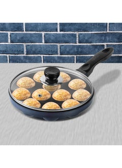 VINOD Vinod Zest Aluminium Non Stick Paniyarakal With Glass Lid - 12 Cavities, 20.5Cm | 3Mm Thick | 3 Layer Coating | Metal Spoon Friendly |Toxin Free | 1 Year Warranty - Black  - Image 2