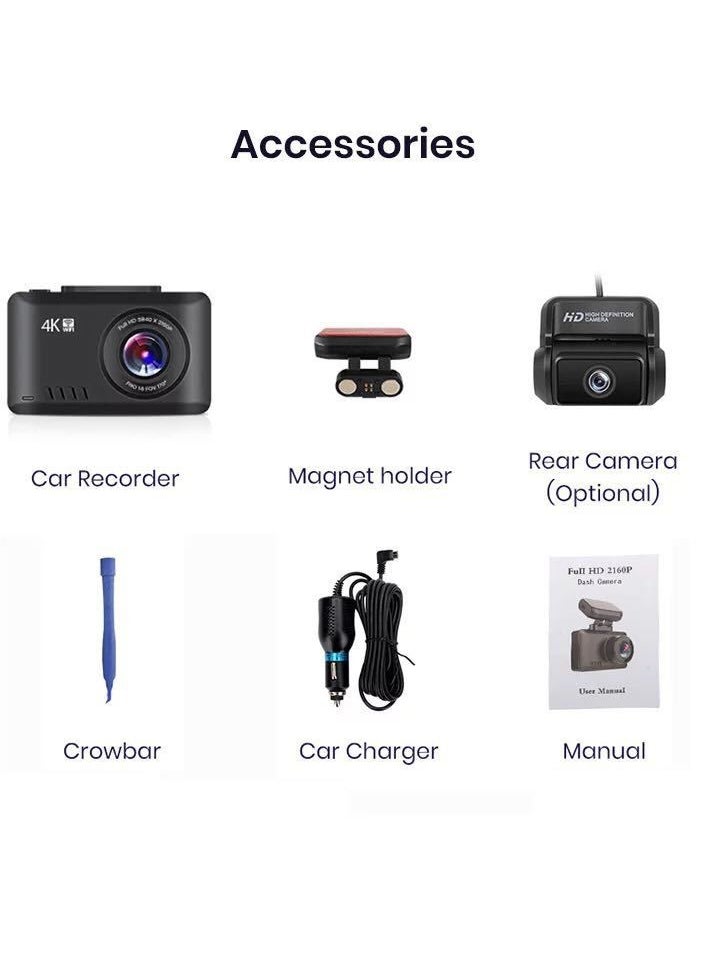 Generic 4K Dash Cam 3840*2160P Built-in GPS/WiFi Dual Dash Cam for Car,Dash Cam Front and Rear with Sony Sensor, 170° FOV, WDR, Night Vision, Parking Monitor  - Image 2