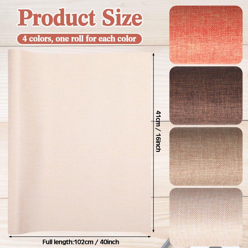 SmoothNovelty 4 Pcs Book Cloth Bookcover Fabric Surface with Paper Backed Book Binding Cloth Fabric Book Cover for Scrapbooking Album DIY Craft Supplies Home, 4 Colors(Earth Color,40 x 16 Inches) - Image 2