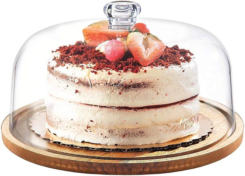RHYDON MDF Cake Stand with Acrylic Dome, Server Cake Plate with Dome Lid Serving Platter Tray Dessert Stand, Acrylic Cheese Dome with Base for Home Kitchen - Image 1