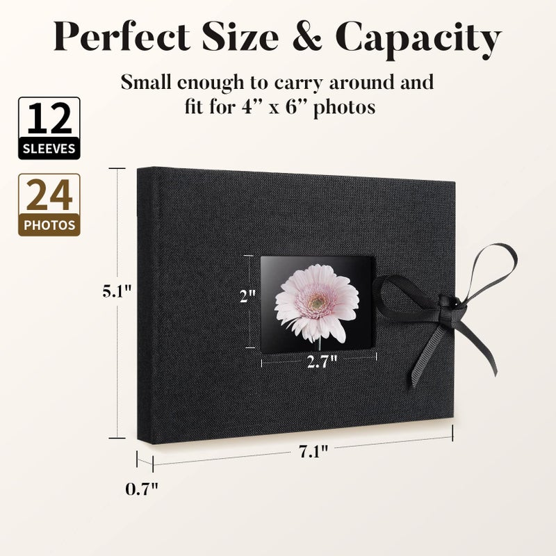 Fabmaker Small Photo Album 4x6  Fabmaker Picture Album Holds 24 Horizontal Photos  Linen Fabric Cover Picture Book for Photos with Front Window  Mini Brag Book Photo Books for Weddings Family Boudoir - Image 2