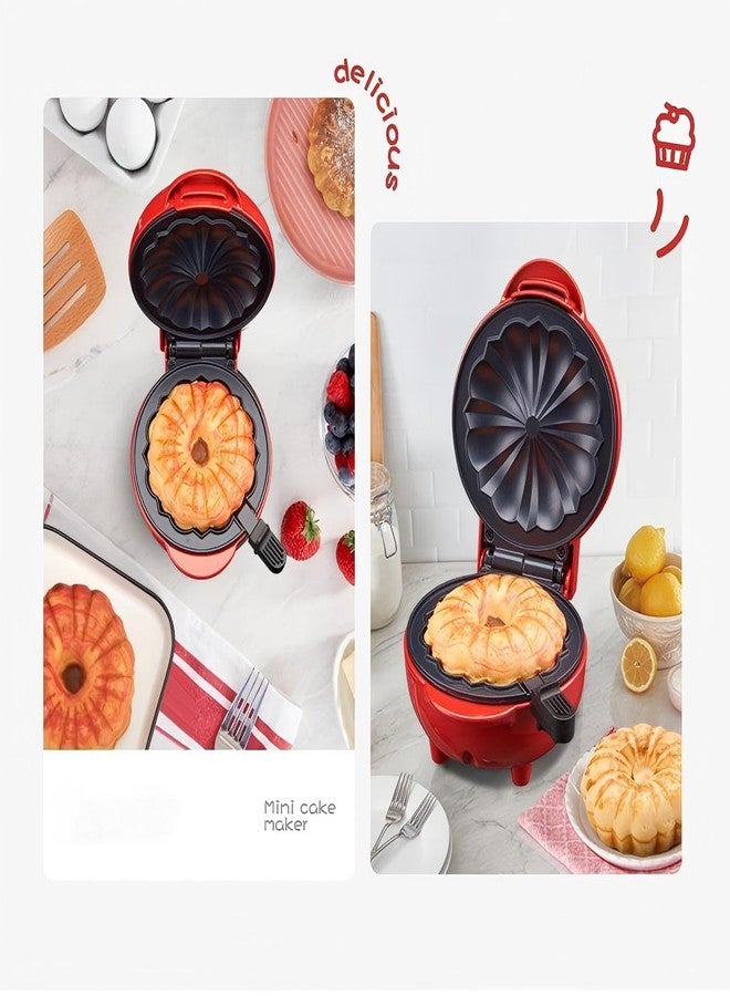 KAGOR ماكينة صنع الكيك لعمل كيكة لافا، ودونات صغيرة، ووافل، وفطائر - للفطور، والوجبات الخفيفة، والحلويات - سطح غير لاصق، تسخين مزدوج الجوانب، أحمر - Image 3