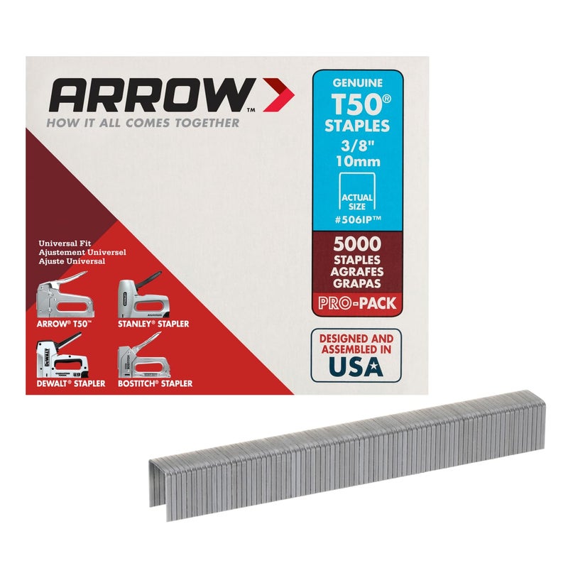Arrow Fastener 506IP Heavy Duty T50 Staples for Upholstery, Construction, Furniture, Crafts, 3/8-Inch Leg Length, 3/8-Inch Crown Size, 5000 Pieces ( Pack of 1) - Image 1