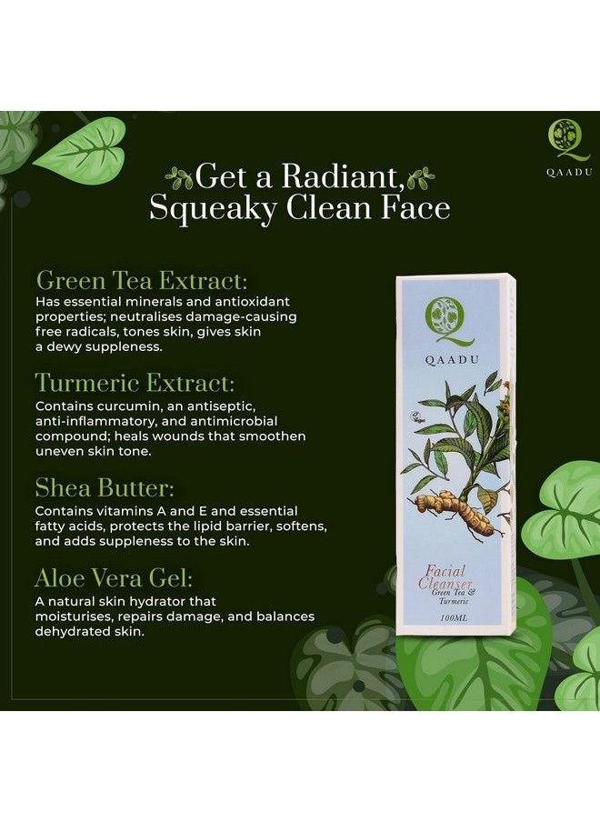 QAADU Facial Cleanser With Green Tea Vitamins A & E 100Ml Vegan Face Wash For All Skin Types Anti Inflammatory And Hydrating  - Image 4