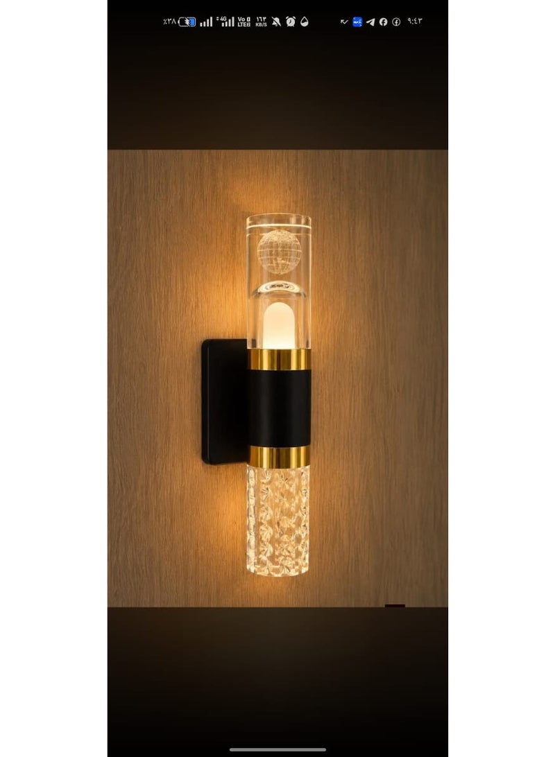 Modern Crystal Wall Sconce with Black Gold Finish for Home Decor