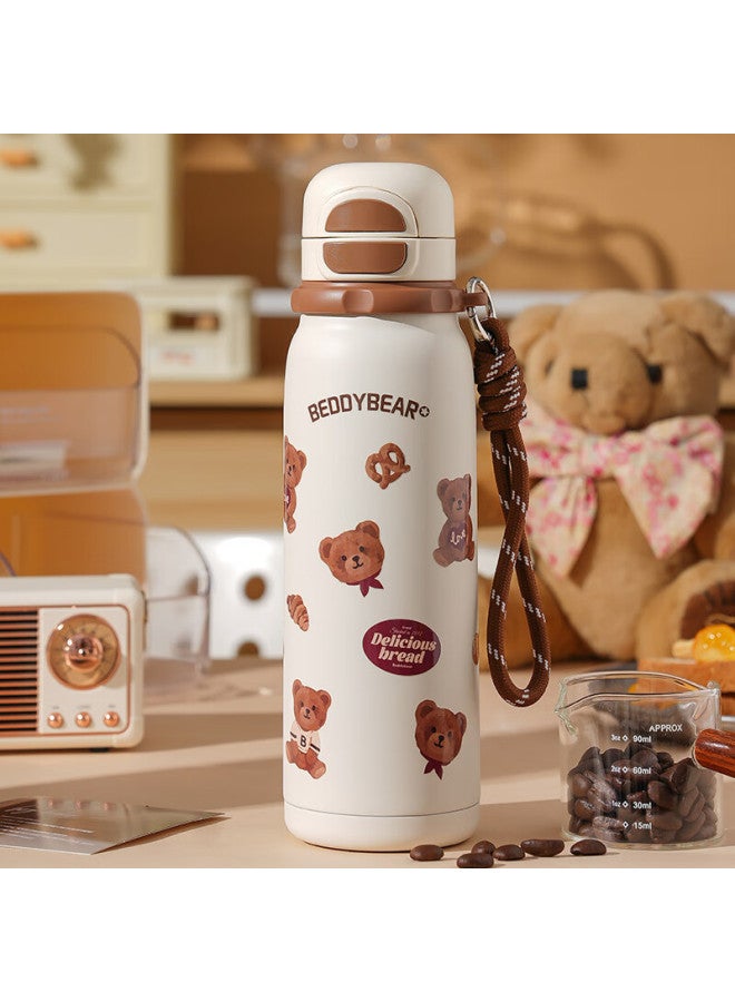 Beddybear Dual-layer Insulated Sports Water Bottle With Straw For Men And Women, Large Capacity Student Cup 600ml Greedy Bear Desig - Image 3
