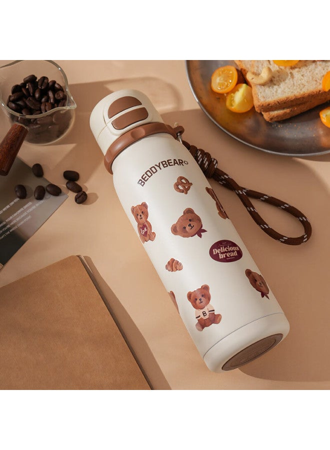 Beddybear Dual-layer Insulated Sports Water Bottle With Straw For Men And Women, Large Capacity Student Cup 600ml Greedy Bear Desig - Image 4