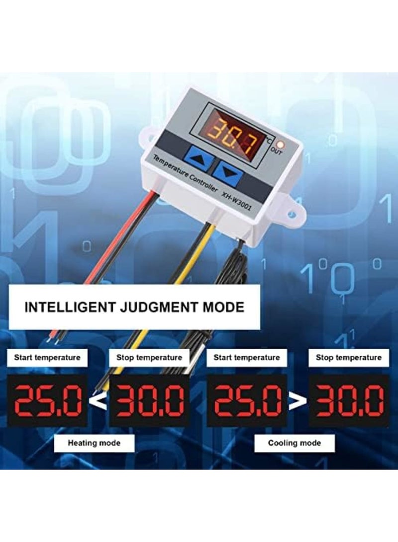 Luckam Digital LED Temperature Controller Module Digital Thermostat Switch with Waterproof Probe Programmable Heating Cooling Electronic Thermostat Range from -50℃ to 110℃ (12V 10A 120W) (2 Pieces) - Image 4