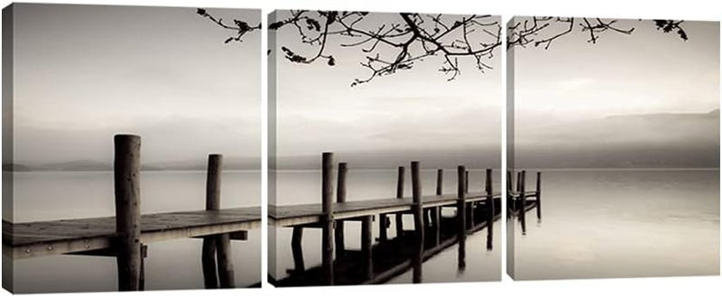 Pyradecor Peace 3 panels Black and White Landscape Canvas Prints - Image 1